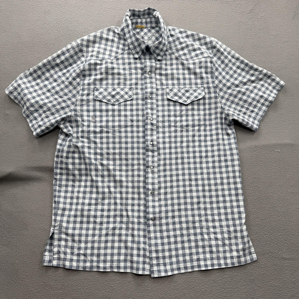 GameGuard Outdoors Shirt Mens Large Gray Check Short Sleeve Snap Fishing Outdoor